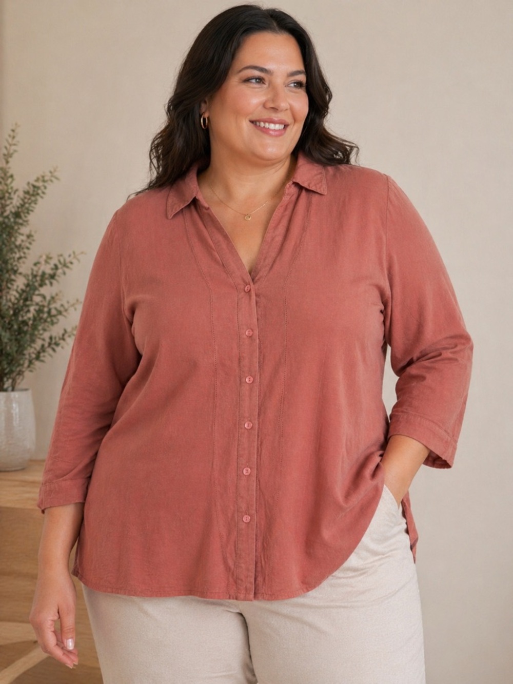 Preswick & Moore Women’s 2X Linen Blend Button Front Blouse Lightweight Relaxed